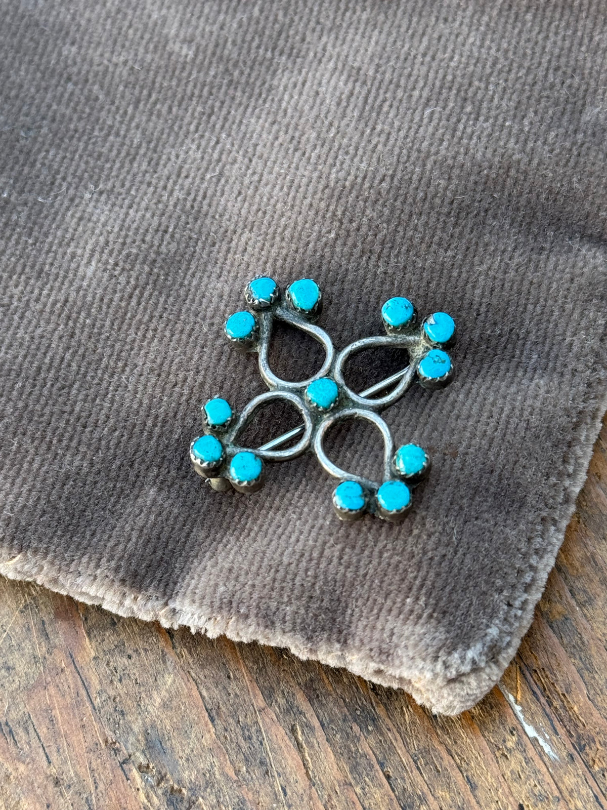 Vintage Sterling Silver Turquoise Florette Pin
