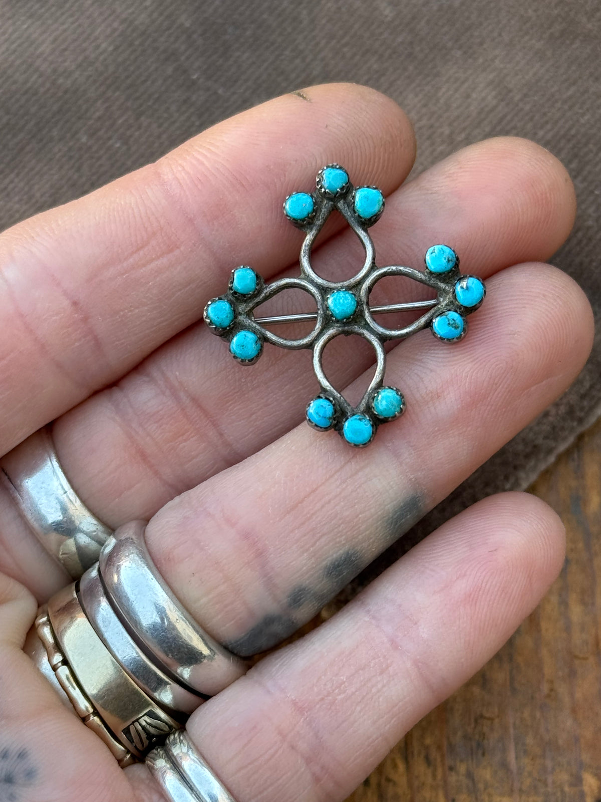 Vintage Sterling Silver Turquoise Florette Pin