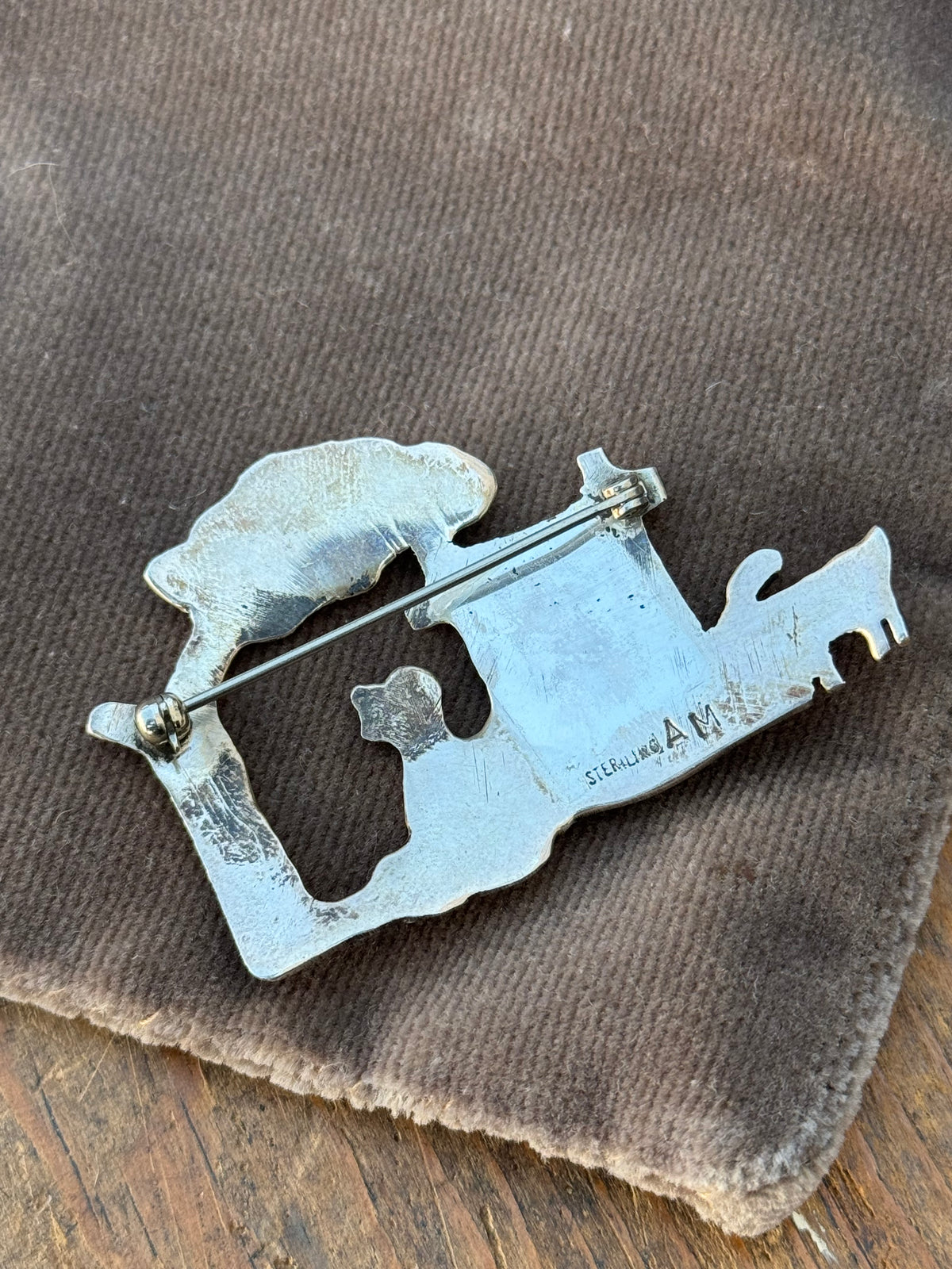 Vintage Sterling Silver Stamped Hearth Scene Pin