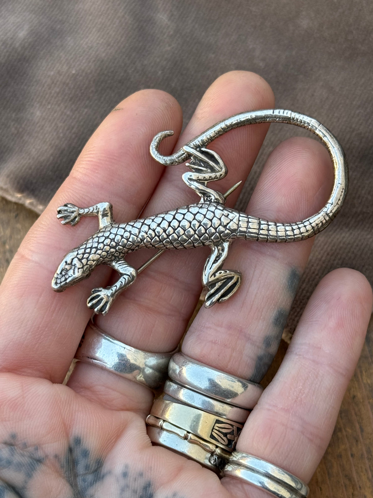 Vintage Sterling Silver Gecko Pin