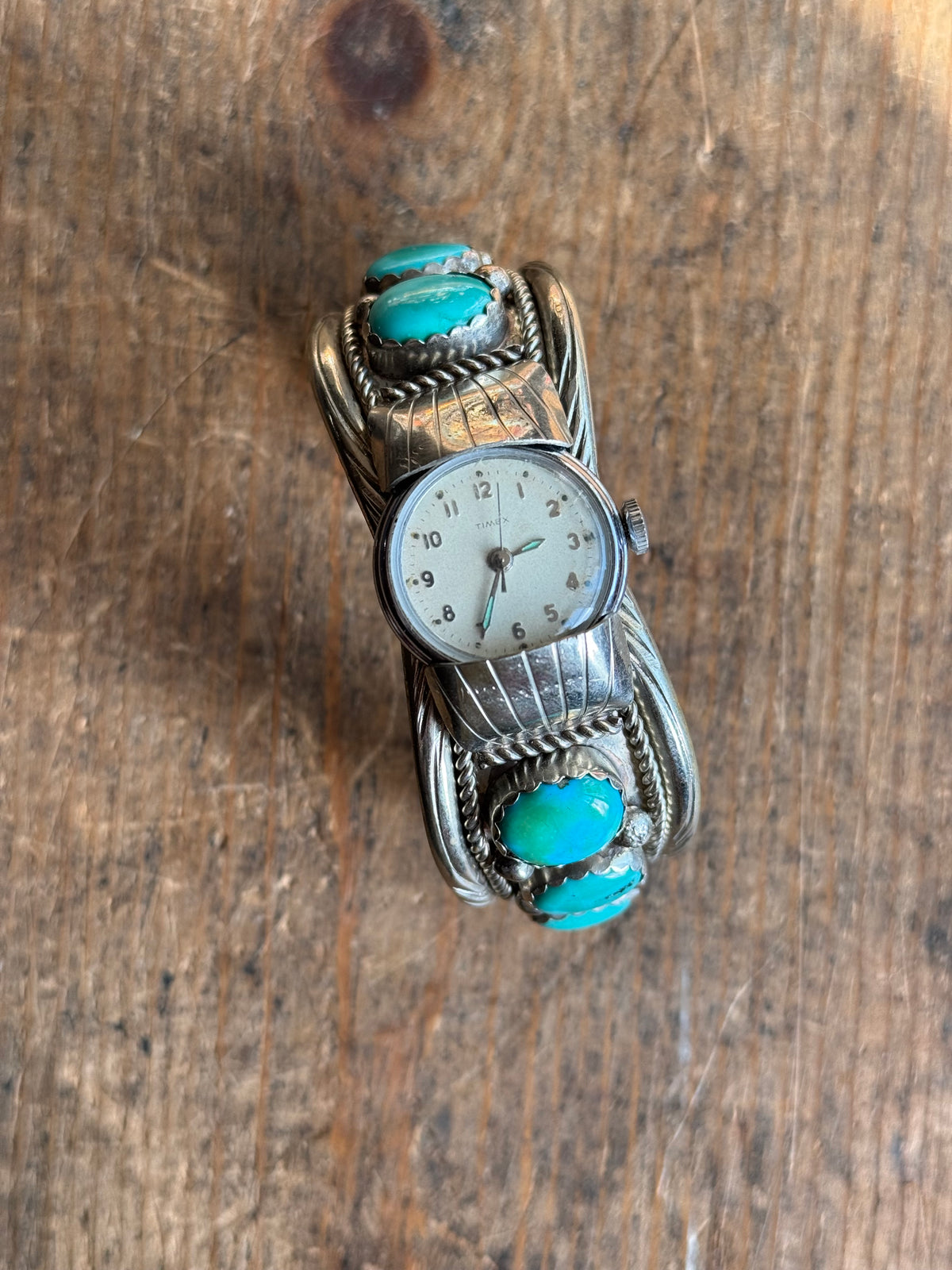 Vintage Sterling Silver 8 Stone Turquoise Watch Cuff Bracelet