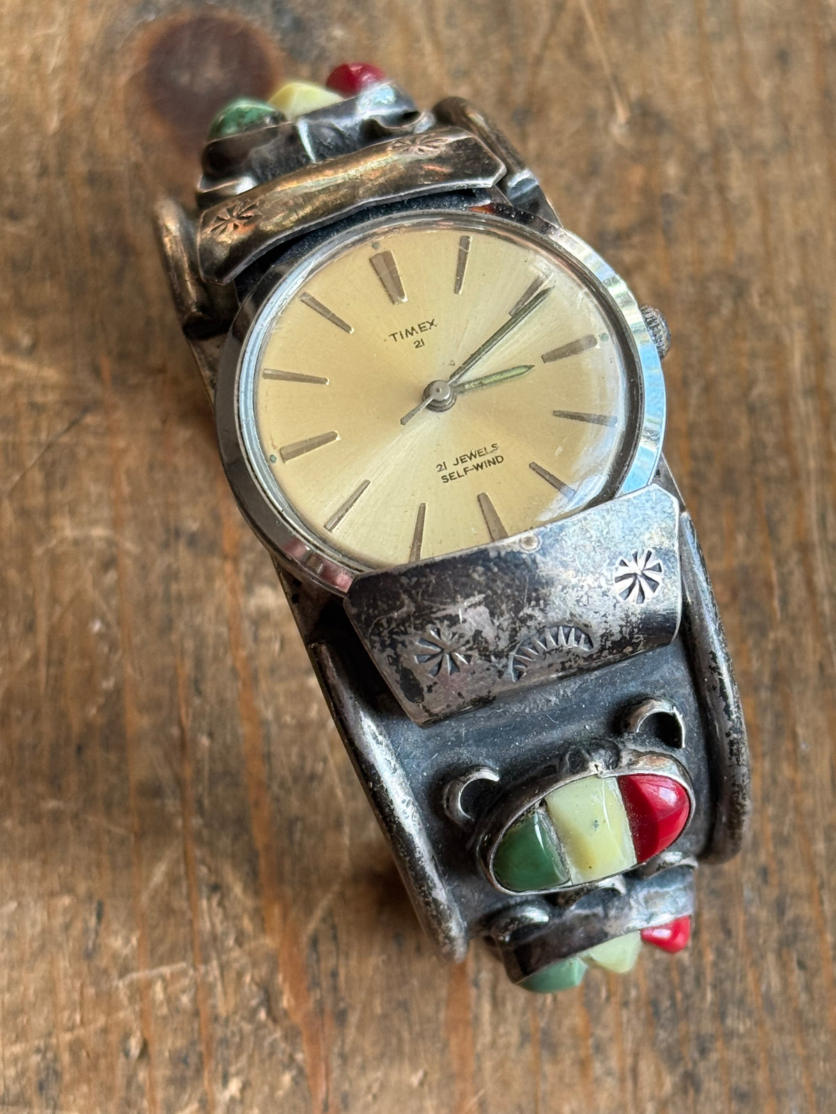 Vintage Sterling Silver Multistone Stamped Watch Cuff Bracelet