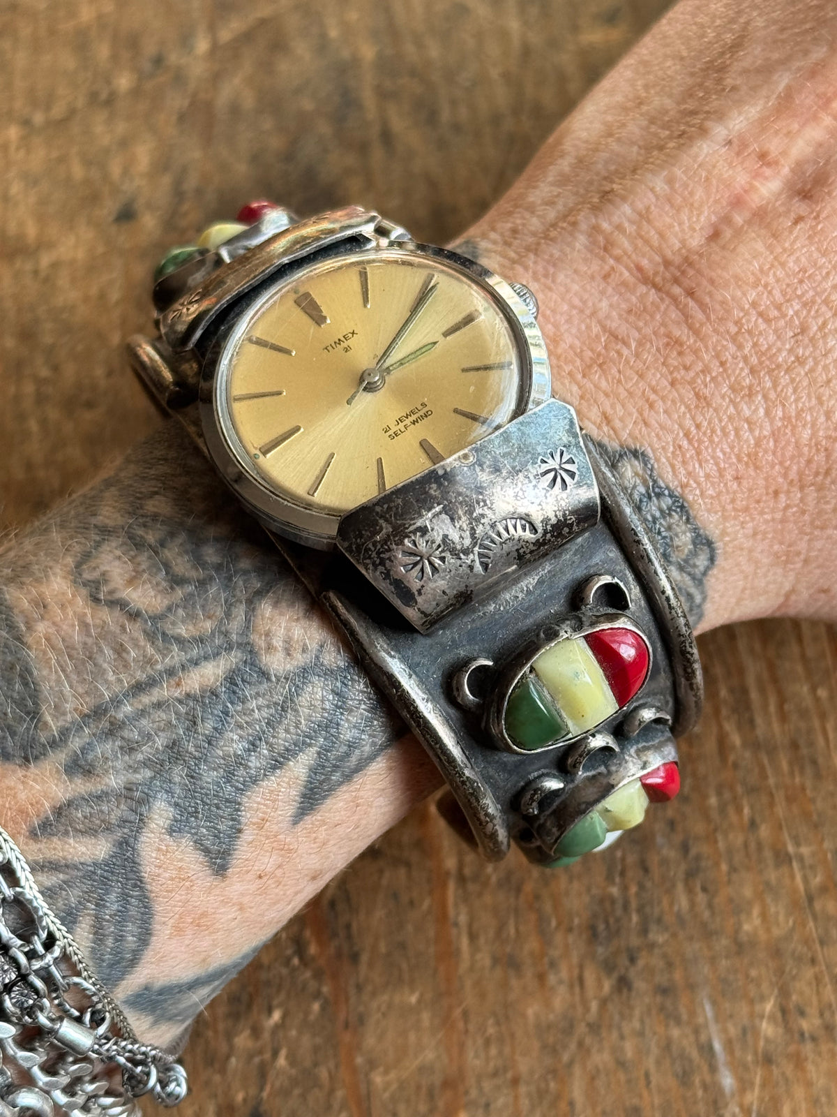 Vintage Sterling Silver Multistone Stamped Watch Cuff Bracelet