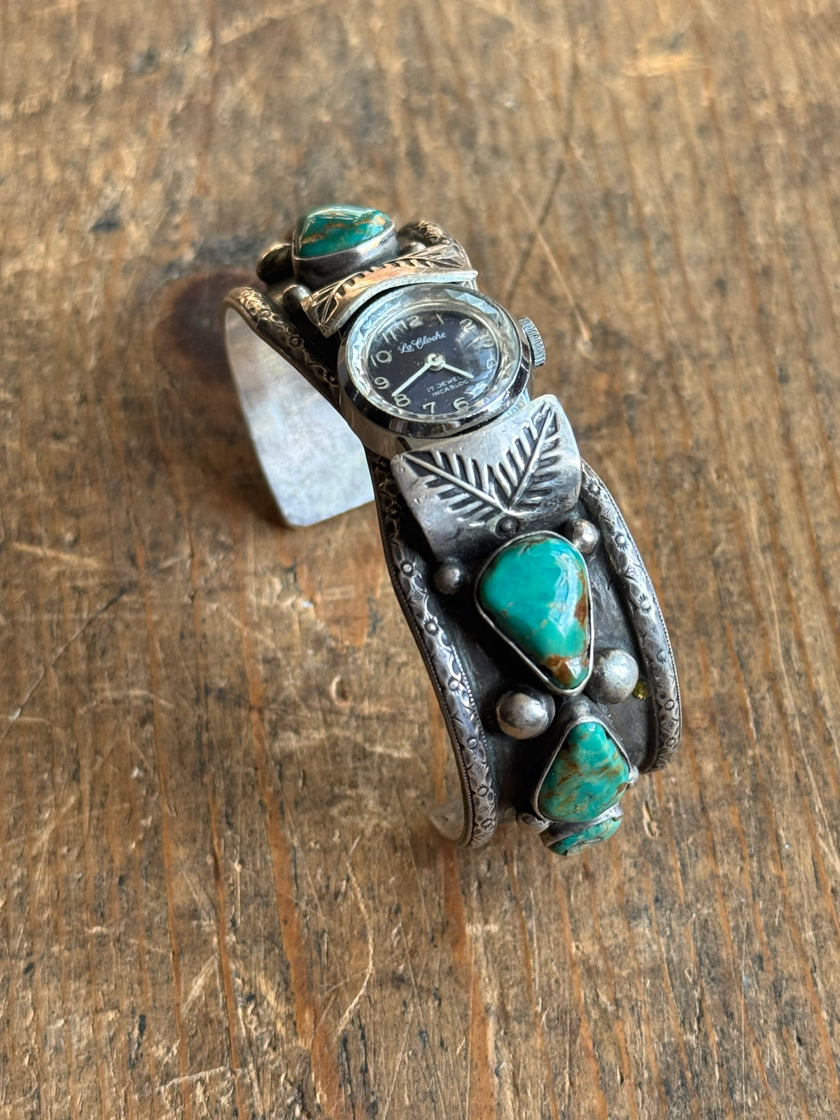 Vintage Sterling Silver Stamped Teardrop 6 Stone Watch Cuff Bracelet
