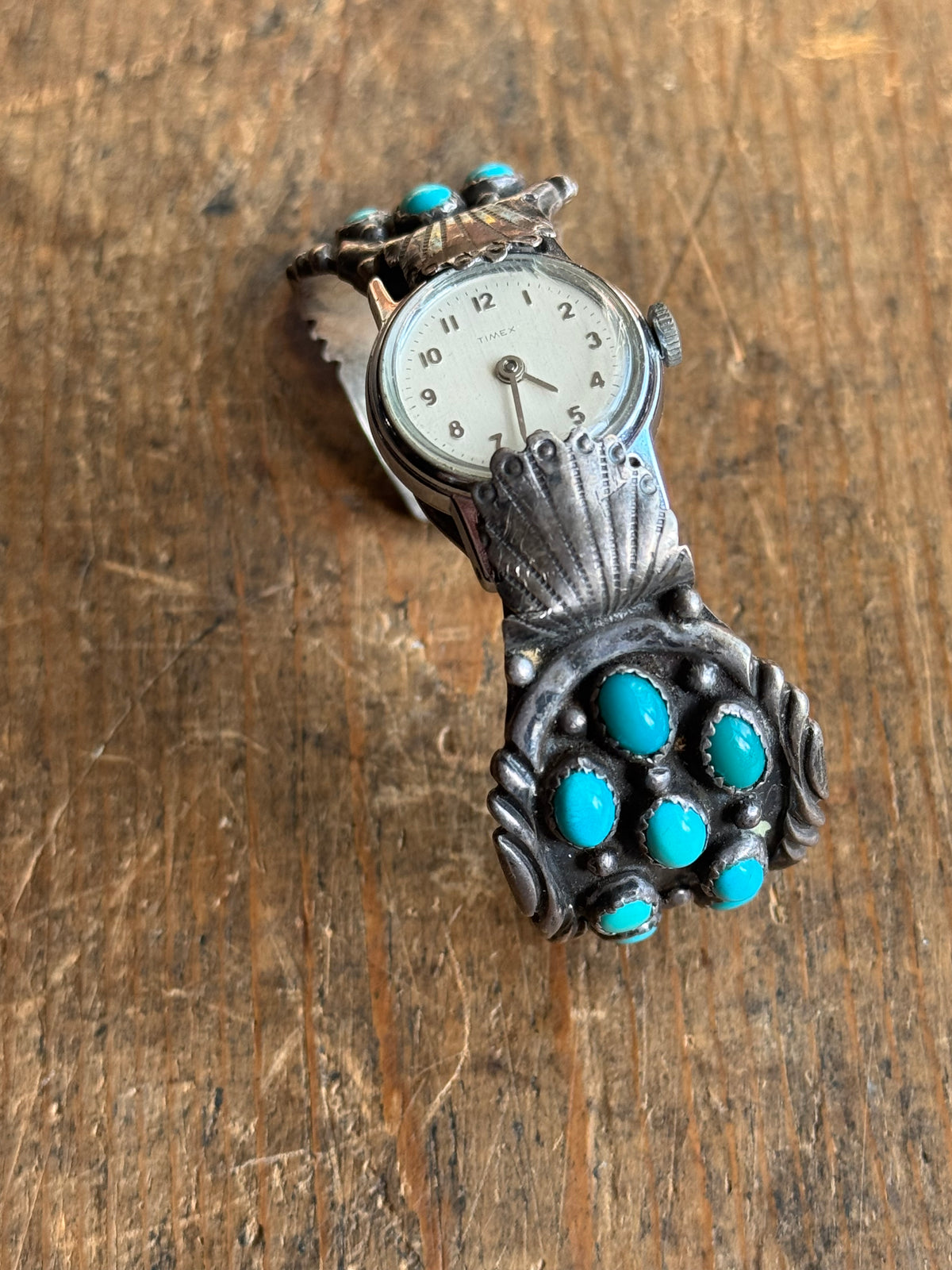 Vintage Sterling Silver Stamped Turquoise Watch Cuff Bracelet