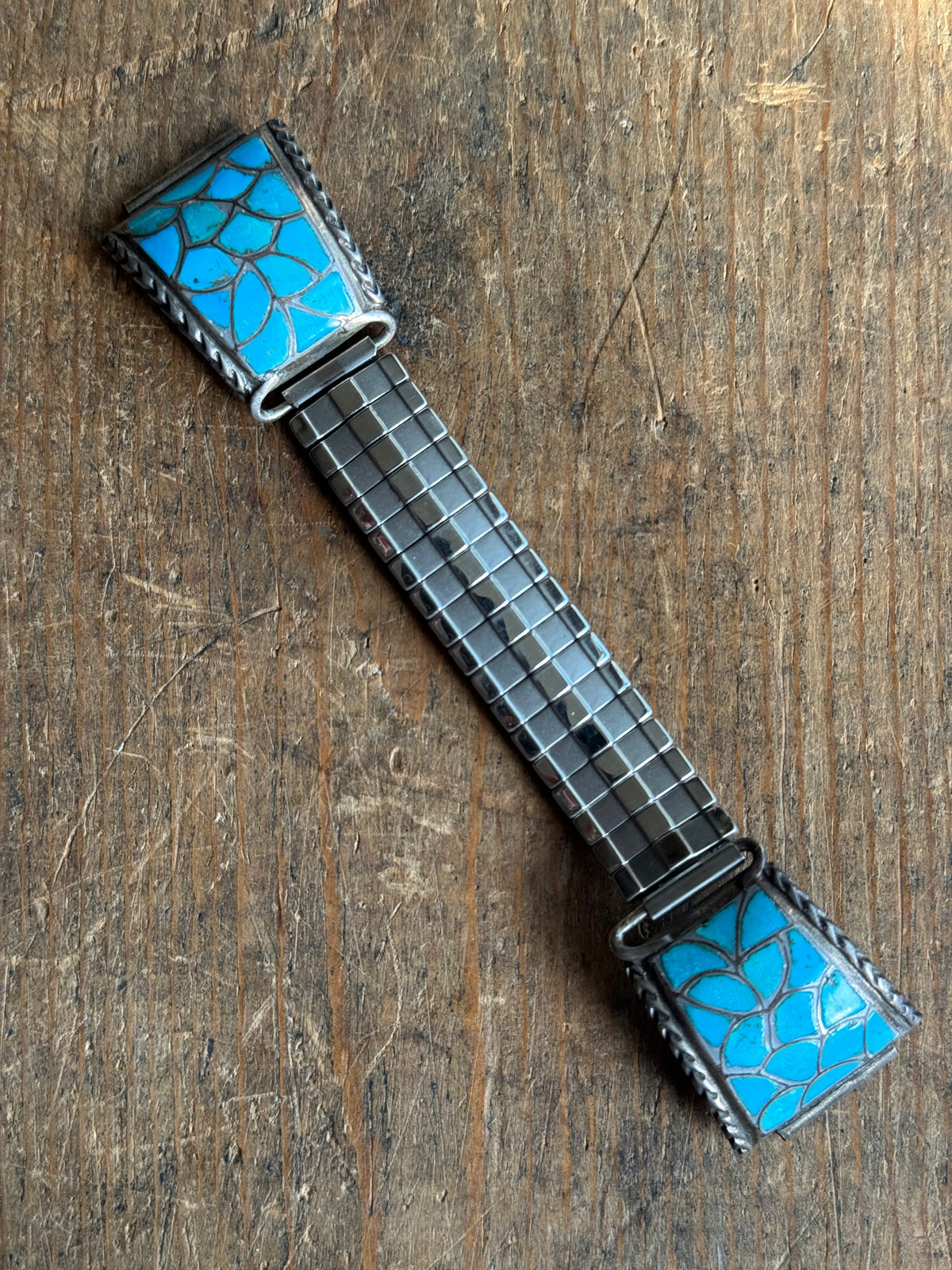 Vintage Sterling Silver Turquoise Inlay Watch Band