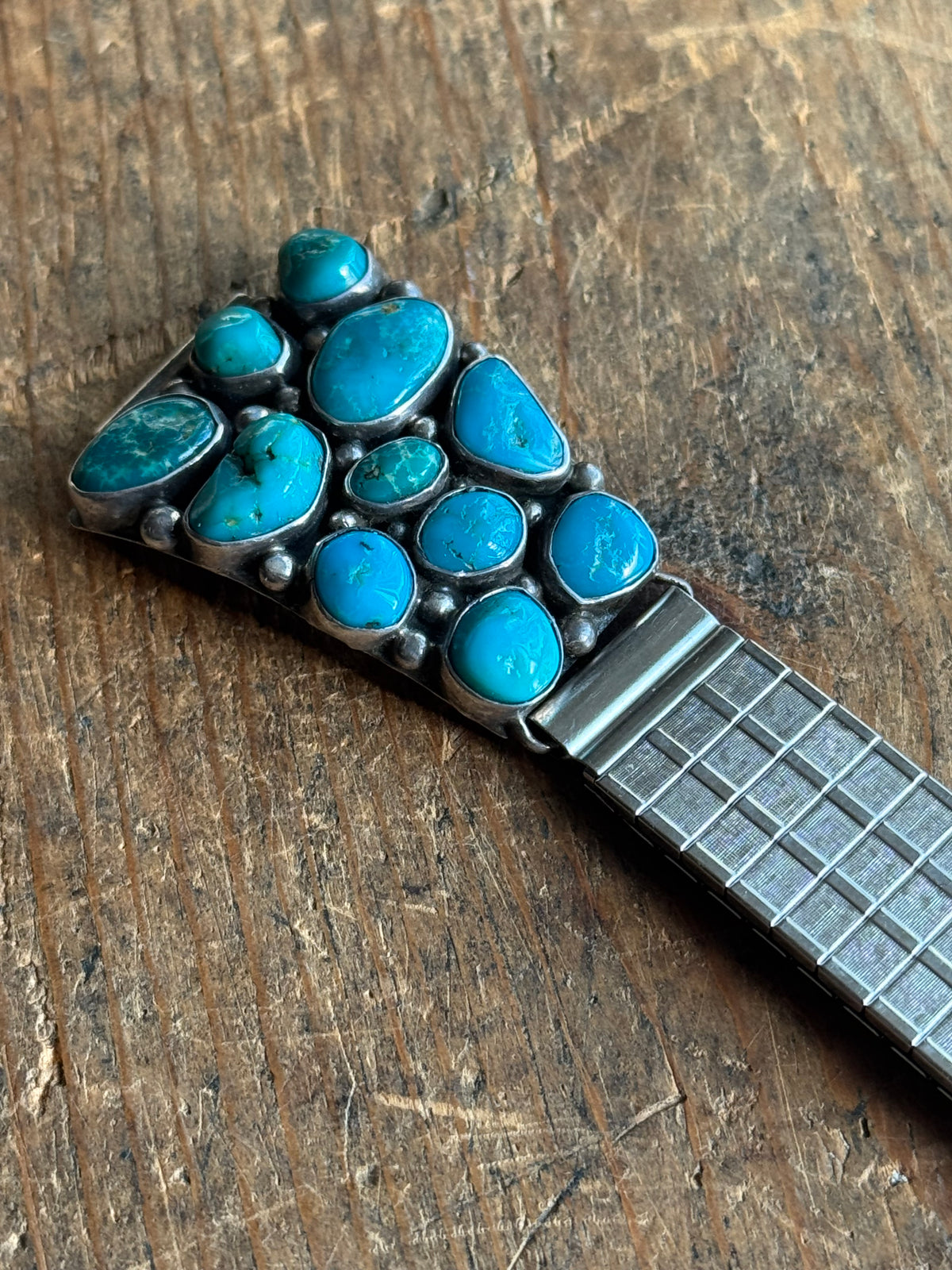 Vintage Sterling Silver Chunky Turquoise Stone Watch Band