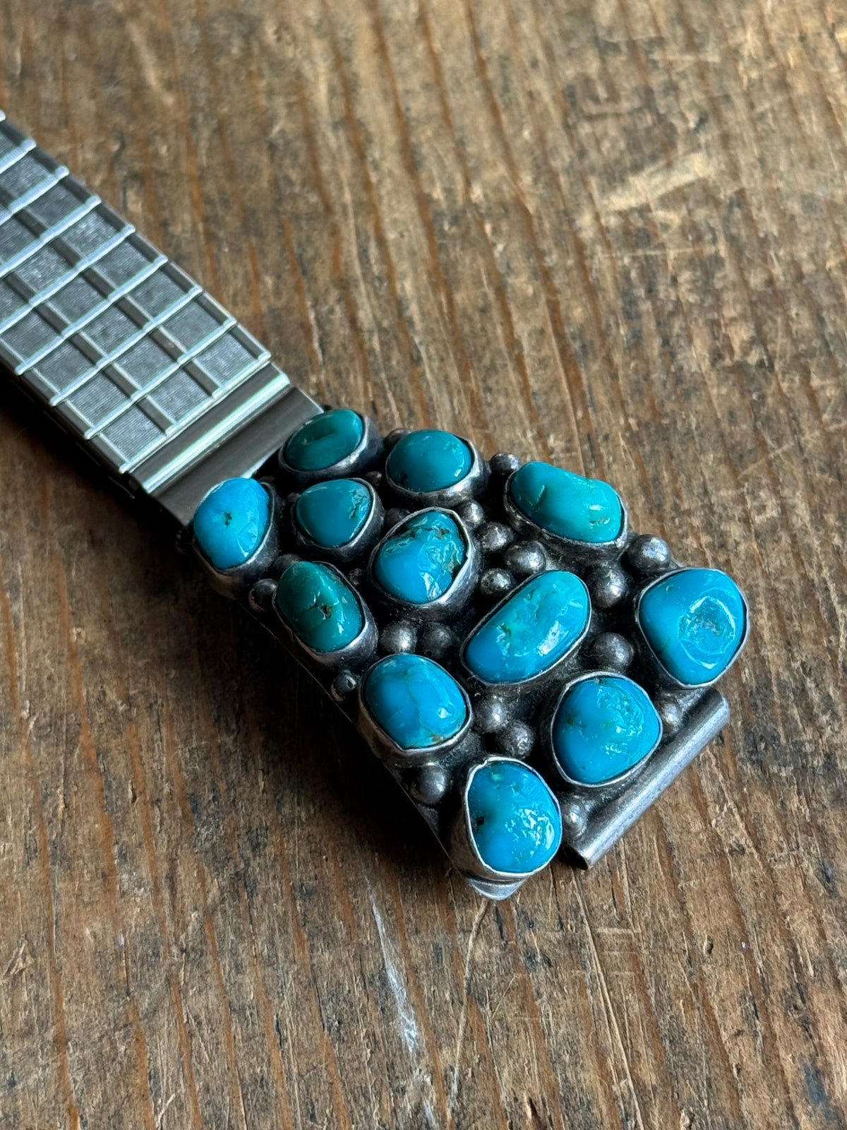 Vintage Sterling Silver Chunky Turquoise Stone Watch Band