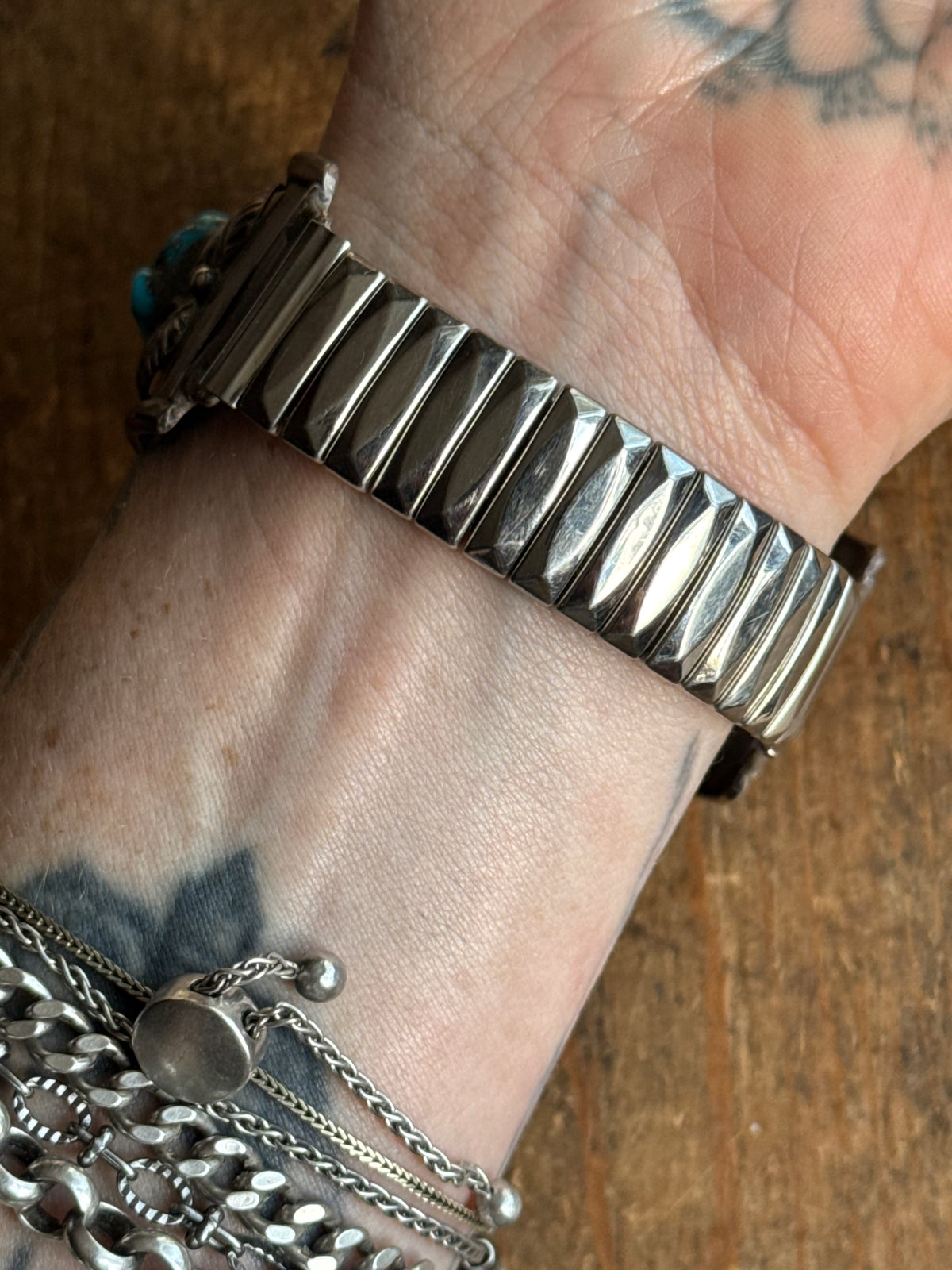 Vintage Sterling Silver Kennedy Half Dollar Turquoise Leaf Watch Cuff Bracelet