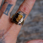 Vintage Sterling and Gold Tigers Eye Signet Ring 10.75