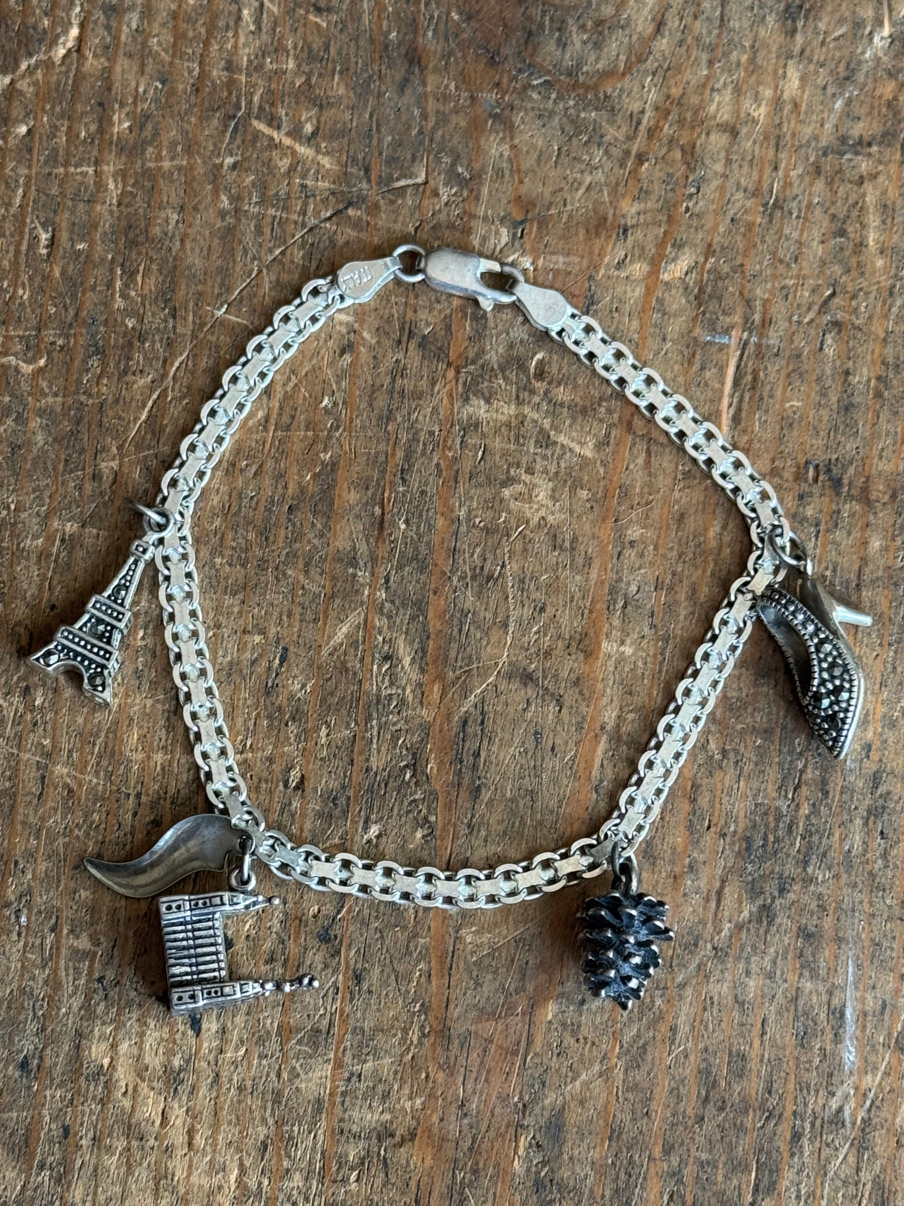 Vintage Sterling Silver 8” Bismarck Chain Charm Bracelet