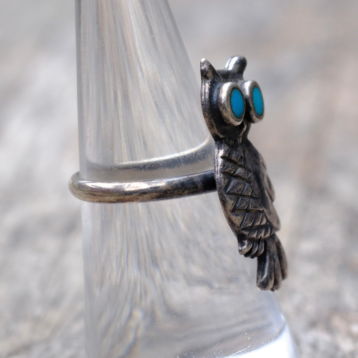 Vintage Sterling Turquoise Owl Ring 6.5