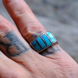 Vintage Sterling Turquoise Inlay Band 6.5