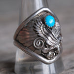 Vintage Sterling Turquoise Eagle Ring 11.75