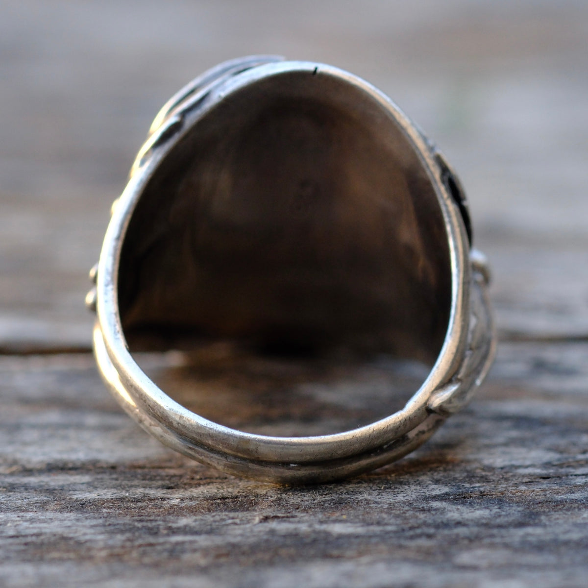 Vintage Sterling Onyx Feather Ring 8.75
