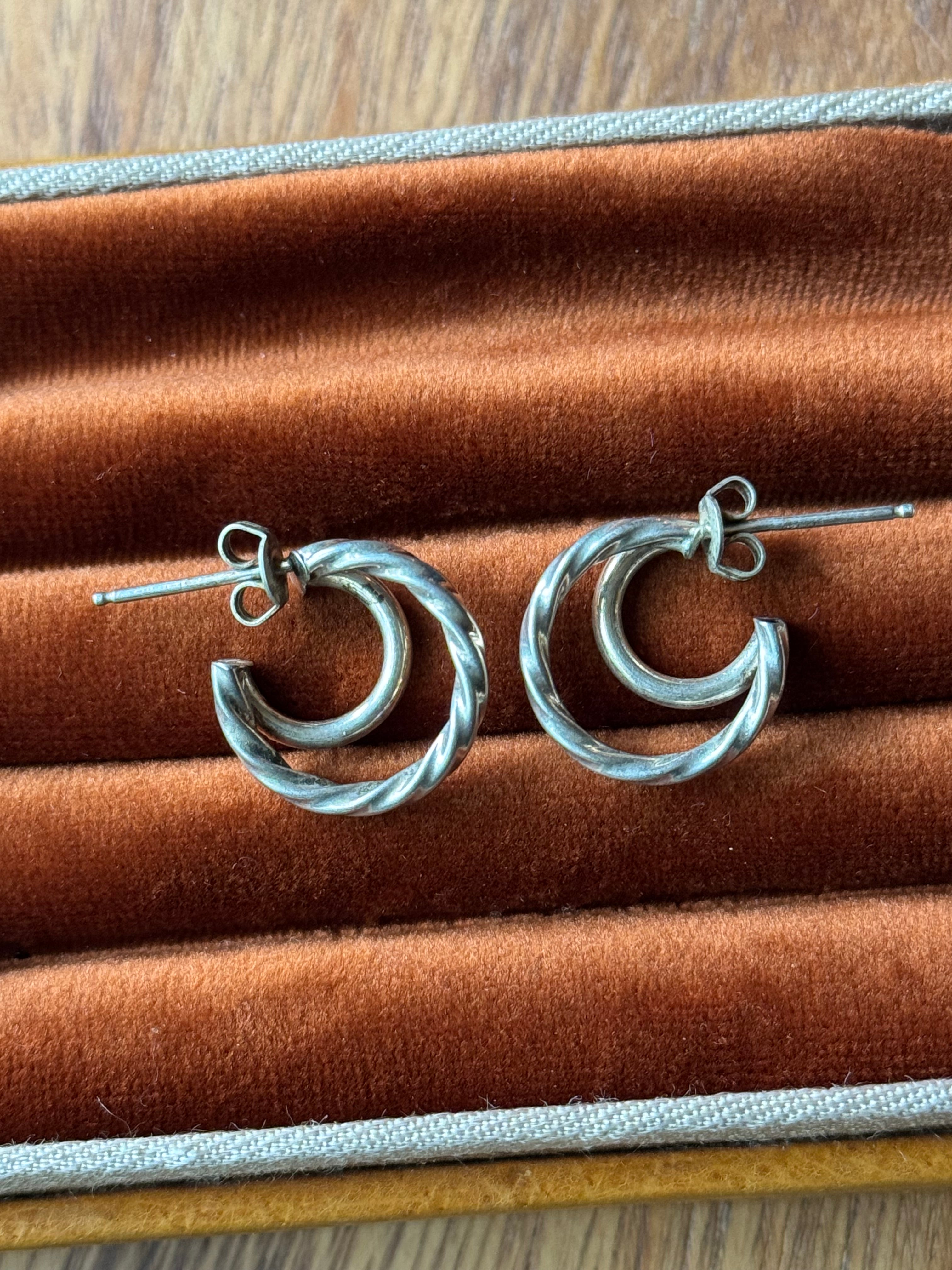 Vintage Sterling Silver Double Twisted Rope Hoops