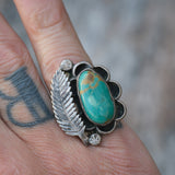 Vintage Sterling Turquoise Feather Ring 6.5