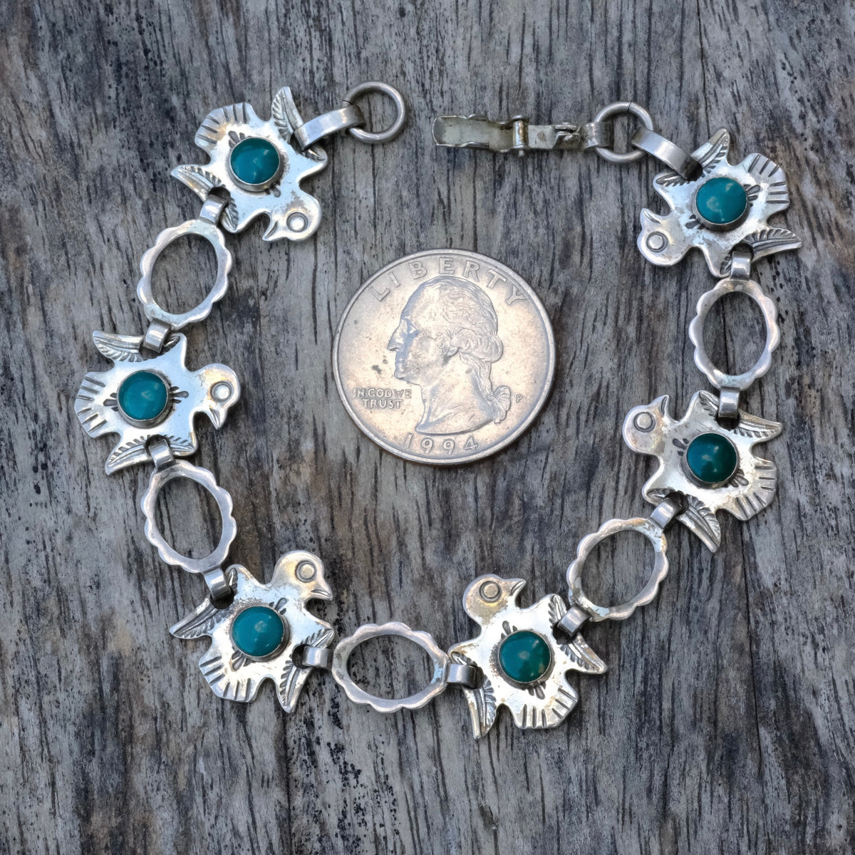 Vintage Sterling Turquoise Thunderbird Bracelet