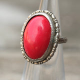 Vintage Sterling Red Enamel Ring 2
