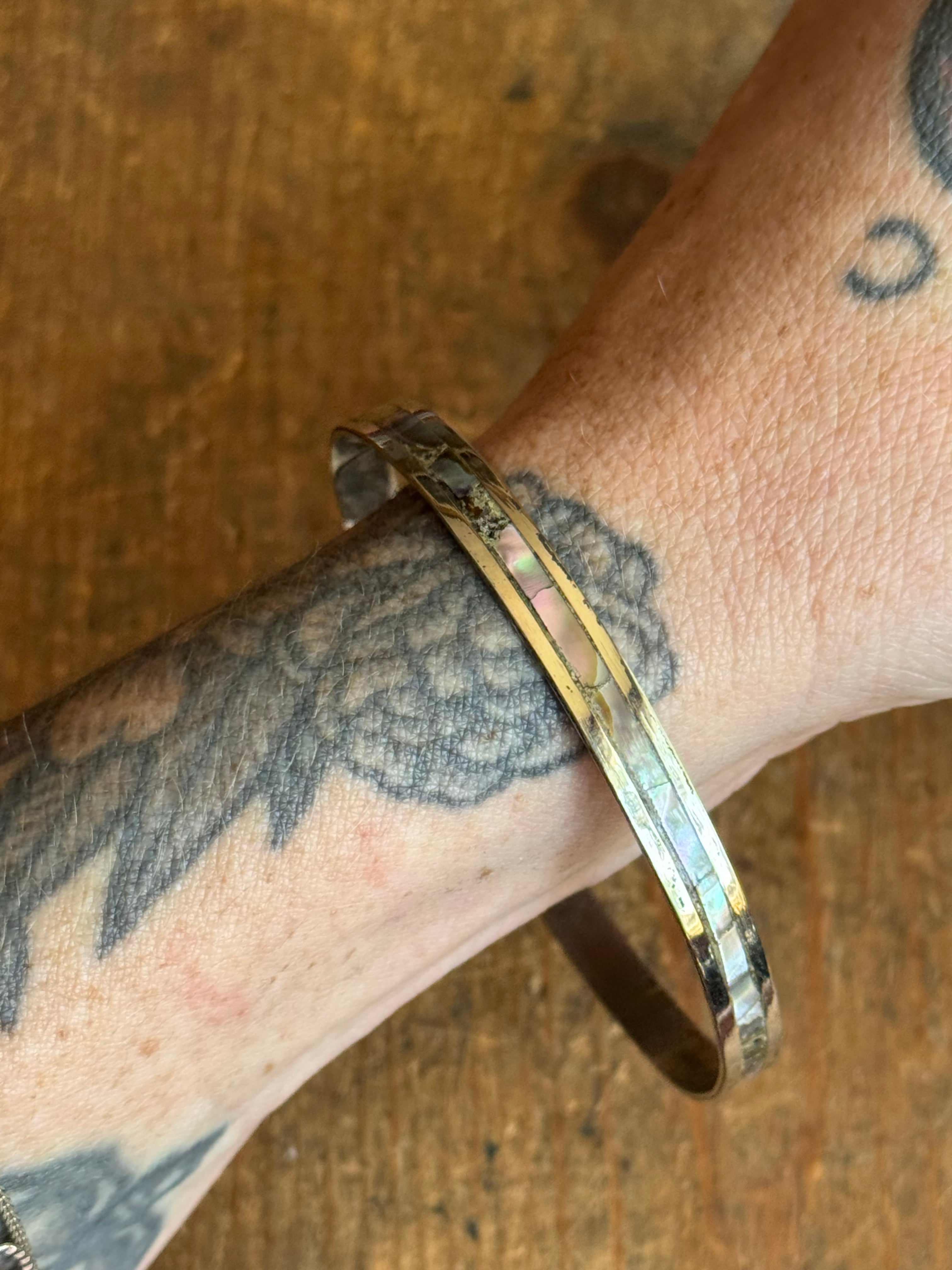 Vintage Sterling Silver Abalone Inlay Bangle