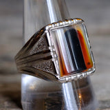 Vintage Sterling Agate Signet Ring 11