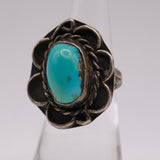 Vintage Sterling Turquoise Florette Ring 5.75