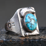 60's Vintage Sterling Turquoise Stamped Zia Ring 10.5