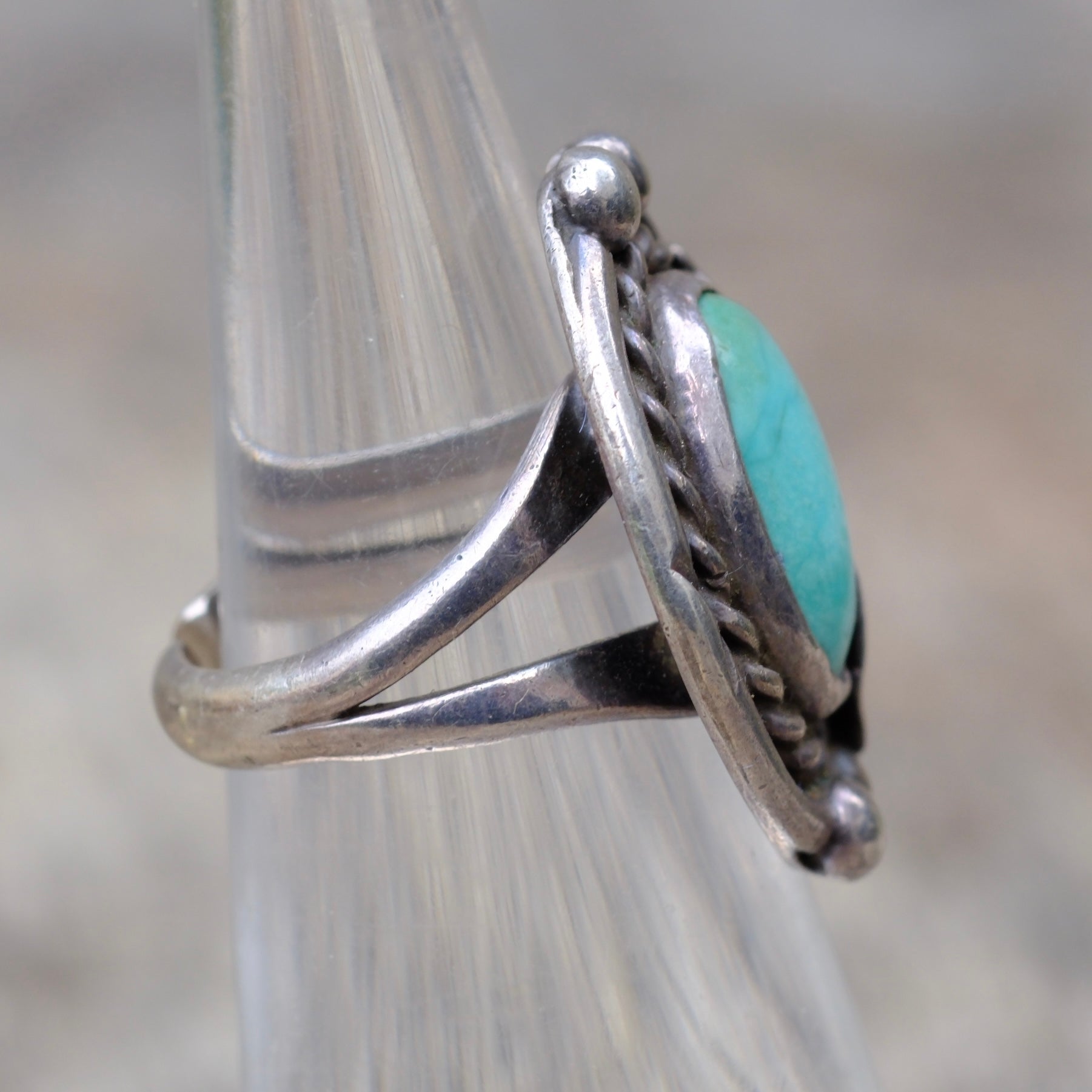 Vintage Sterling Turquoise Feather Ring 3.75