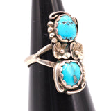 Vintage Sterling 2-Stone Turquoise Blossom Ring 5.75