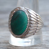 Vintage Sterling Malachite Ribbed Band Ring 12.5