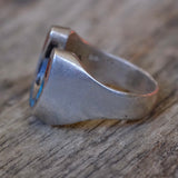 Vintage Sterling Turquoise and Coral Inlay Horseshoe Ring 4