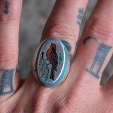 Vintage Sterling Inlaid Robin Ring 10