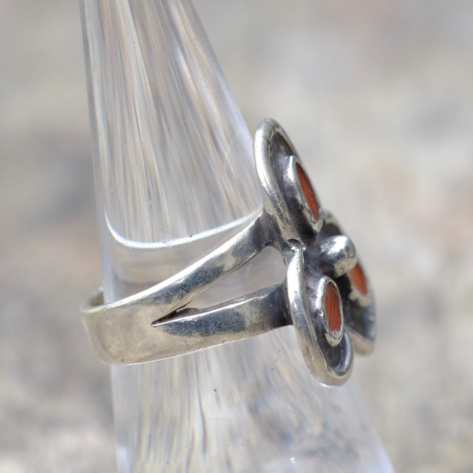 Vintage Sterling Coral Cluster Ring 6.25
