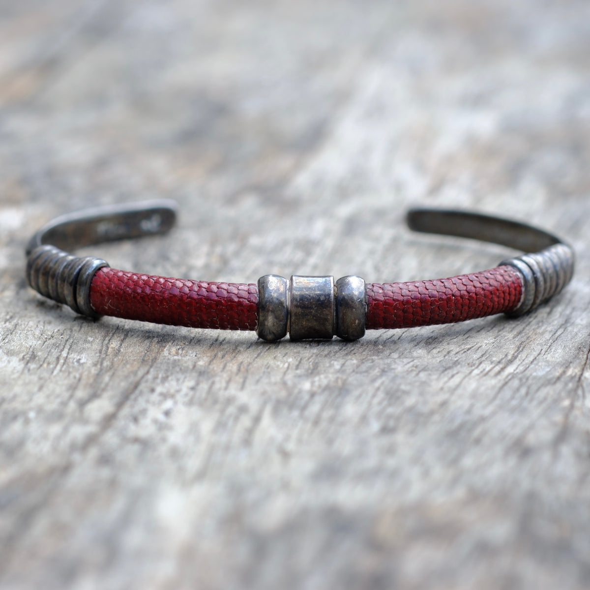 Vintage Sterling Silver and Leather Cuff Bracelet