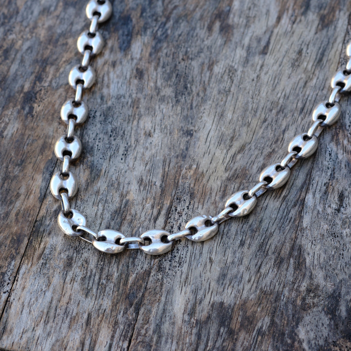 Vintage Sterling Silver Puffy Mariner Chain Necklace 25"