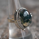 Vintage Sterling Agate Feather Ring 7.25