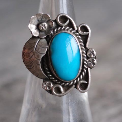 Vintage Sterling Turquoise Feather Ring 5.5