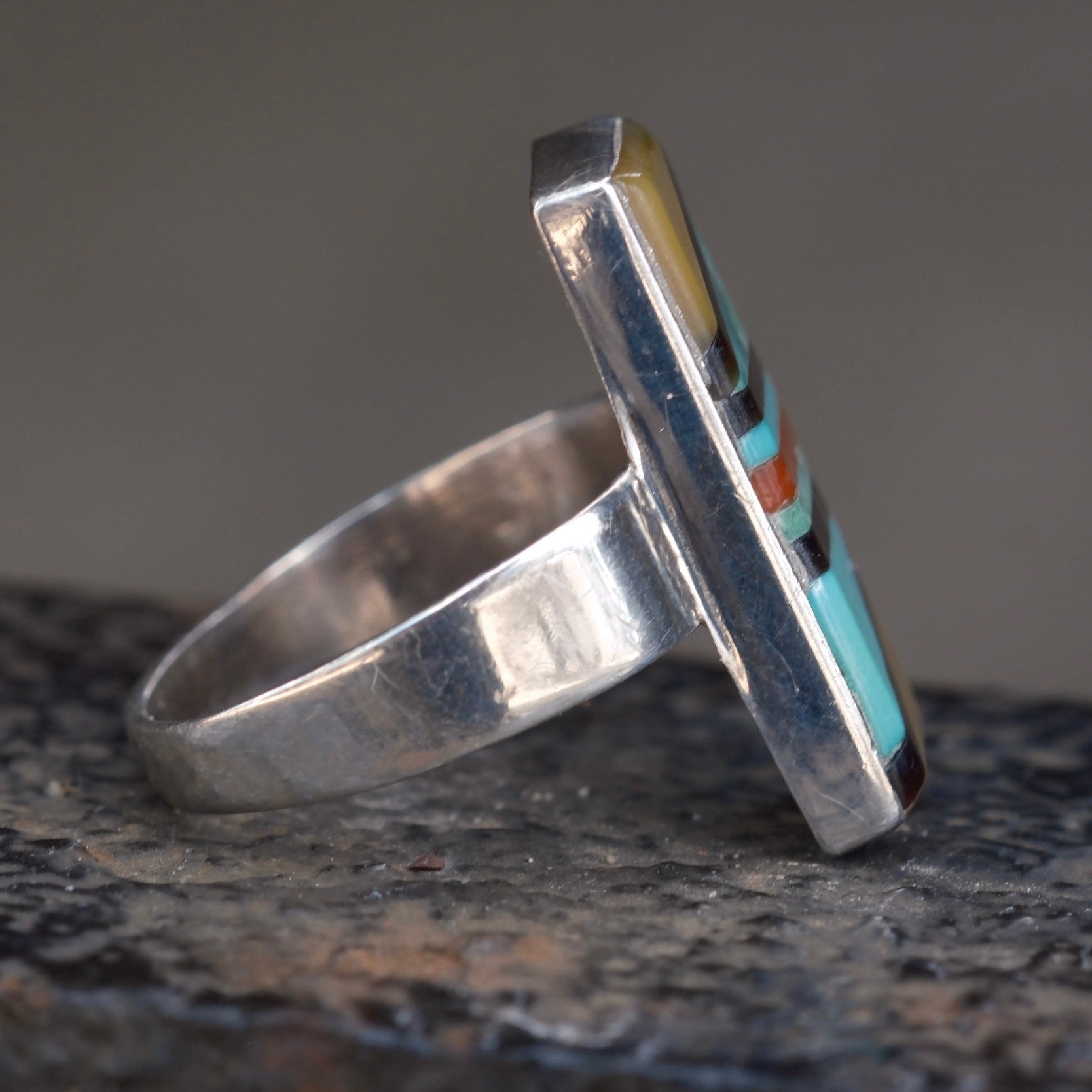 Vintage Sterling Multistone Inlay Ring 5.25