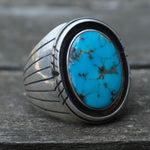 Vintage Sterling Turquoise Ribbed Band Ring 9