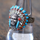 Vintage Sterling Multistone Inlay Chief Ring 9.5