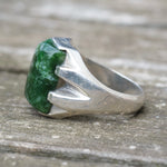 Vintage Sterling Green Agate Signet Ring 10.5