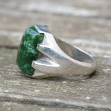 Vintage Sterling Green Agate Signet Ring 10.5