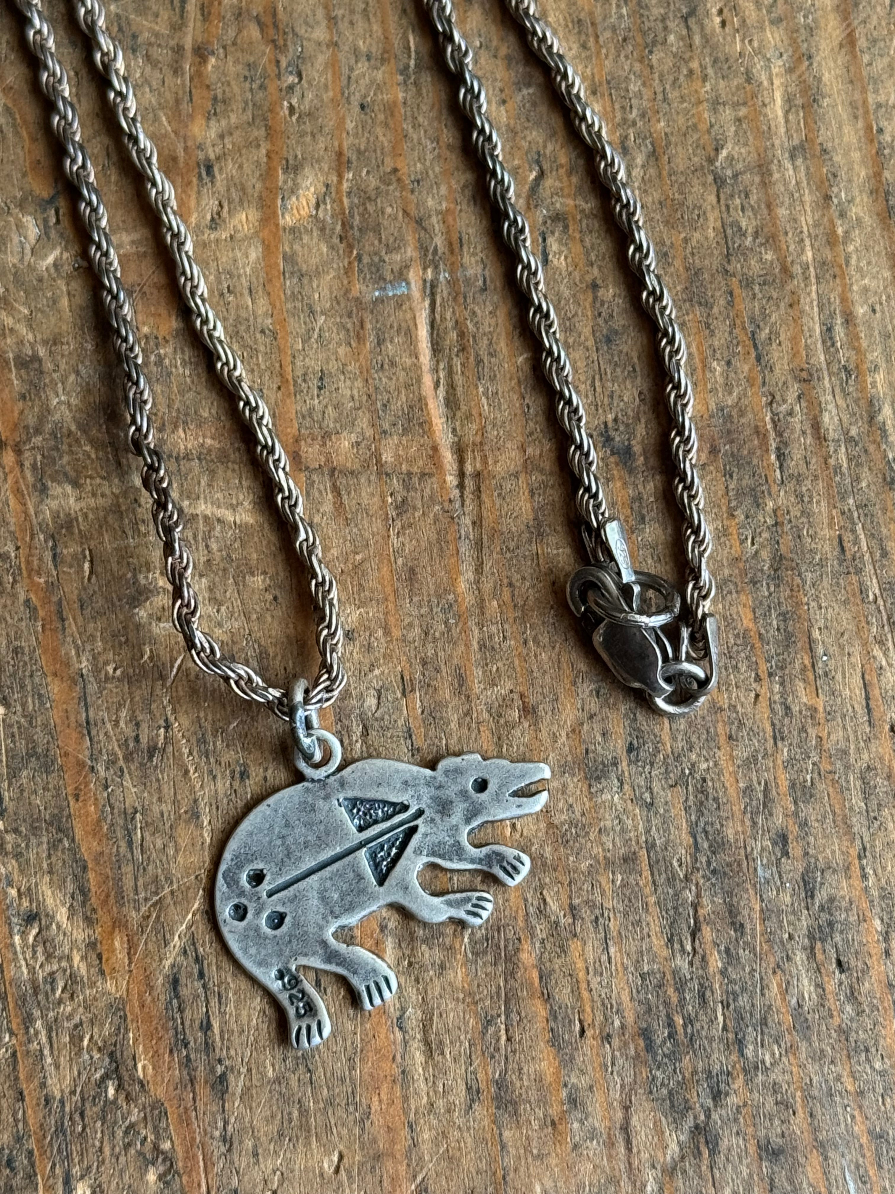 Vintage Sterling Silver Stamped Bear Fetish 18" Necklace