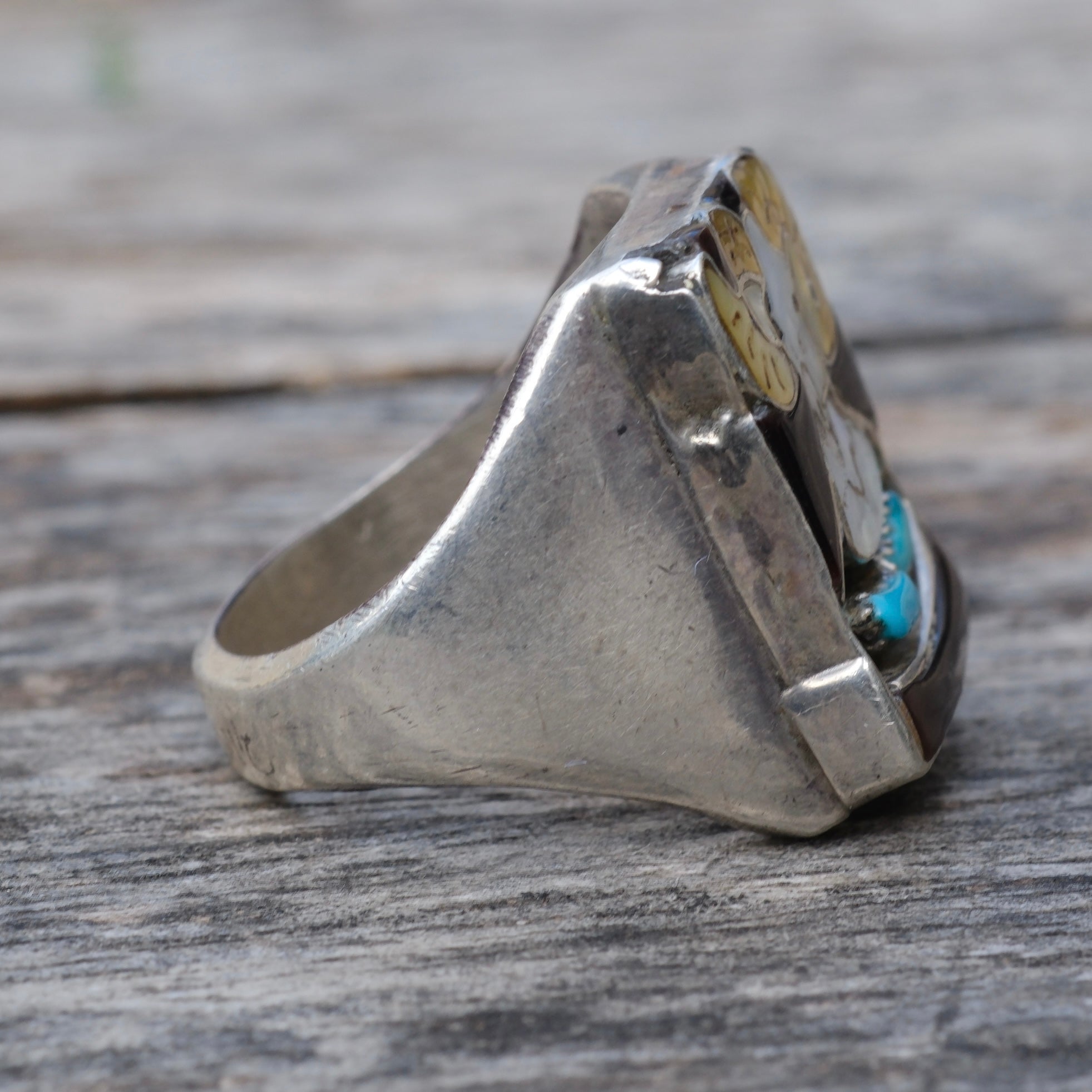 RARE 1960's Vintage Sterling Ram Inlay Ring 10.75