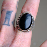 Vintage Sterling Onyx Ribbed Band Ring 10.25