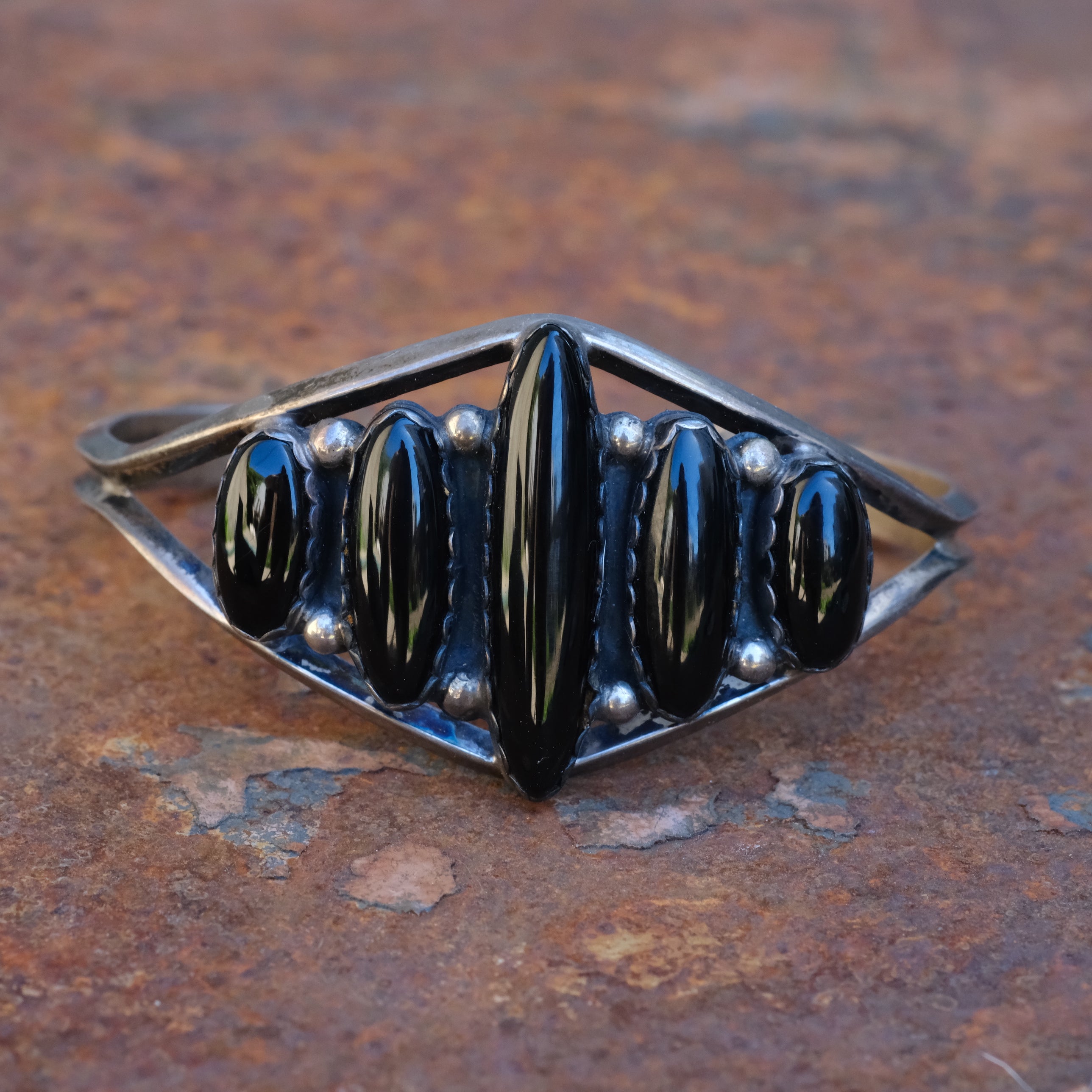 Vintage Sterling 5-Stone Onyx Cuff