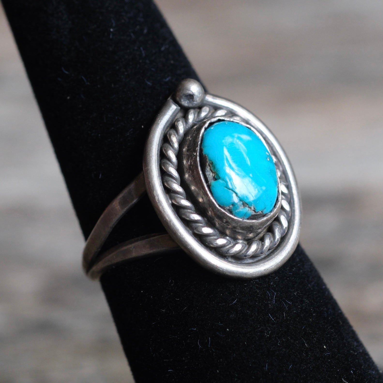 Vintage Sterling Turquoise Roper Ring 6.5