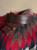 Vintage Hand Tooled Dark Brown Leather Horse Belt