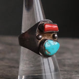 Vintage Sterling Turquoise and Coral Ring 8