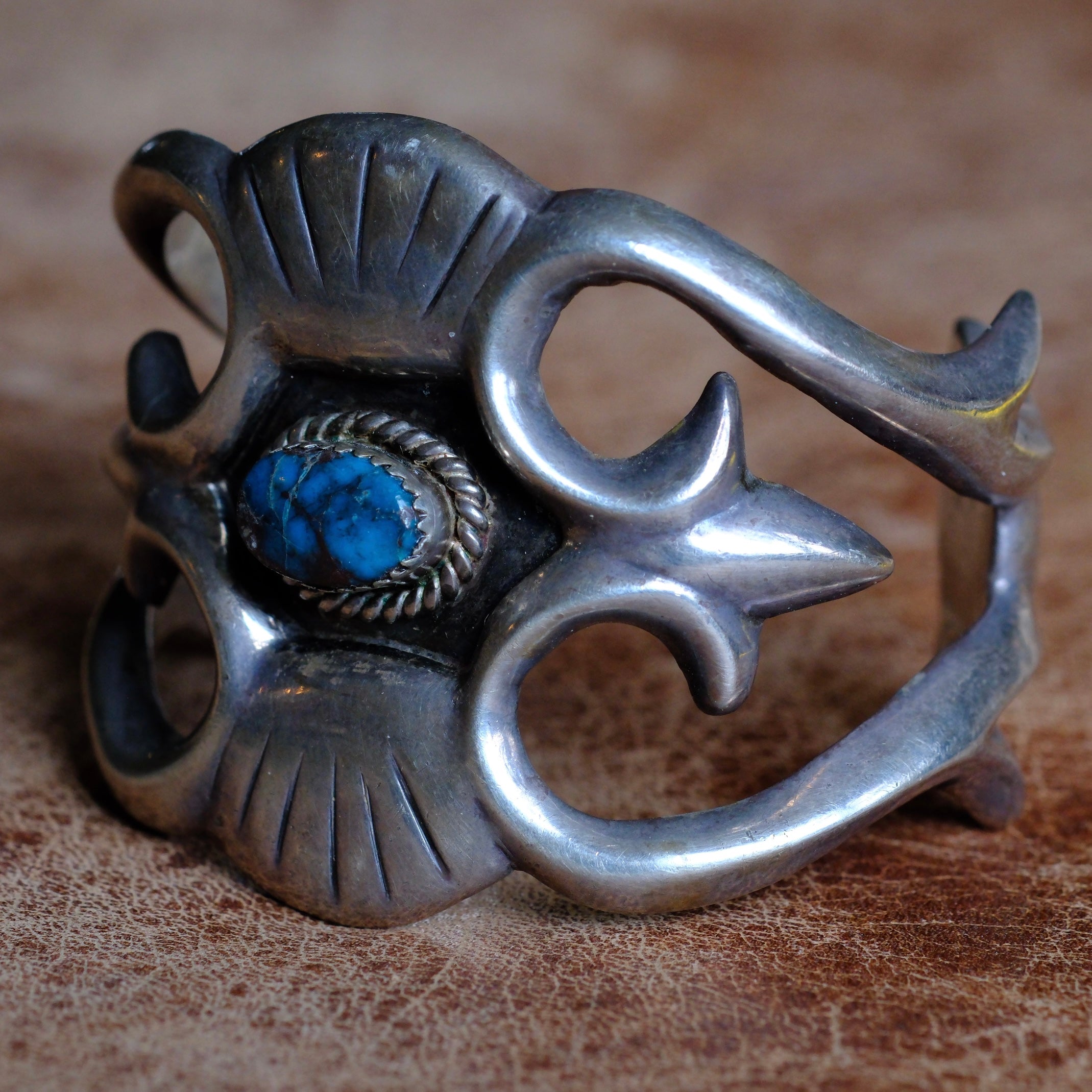 Vintage Sterling Turquoise Sandcast Cuff Bracelet